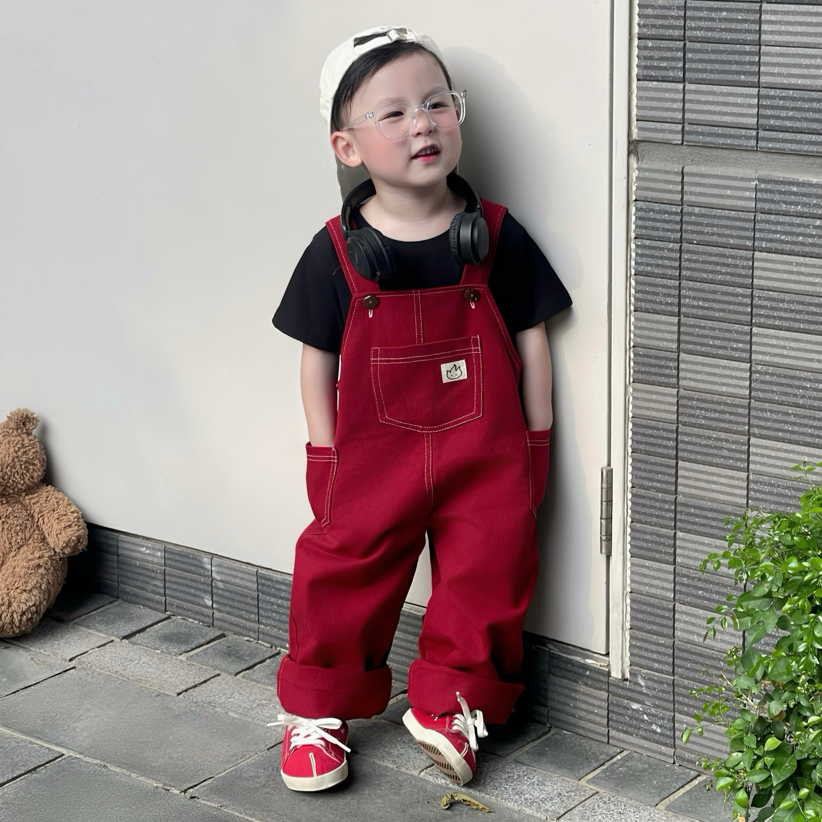 Yếm dài kaki đỏ cho bé