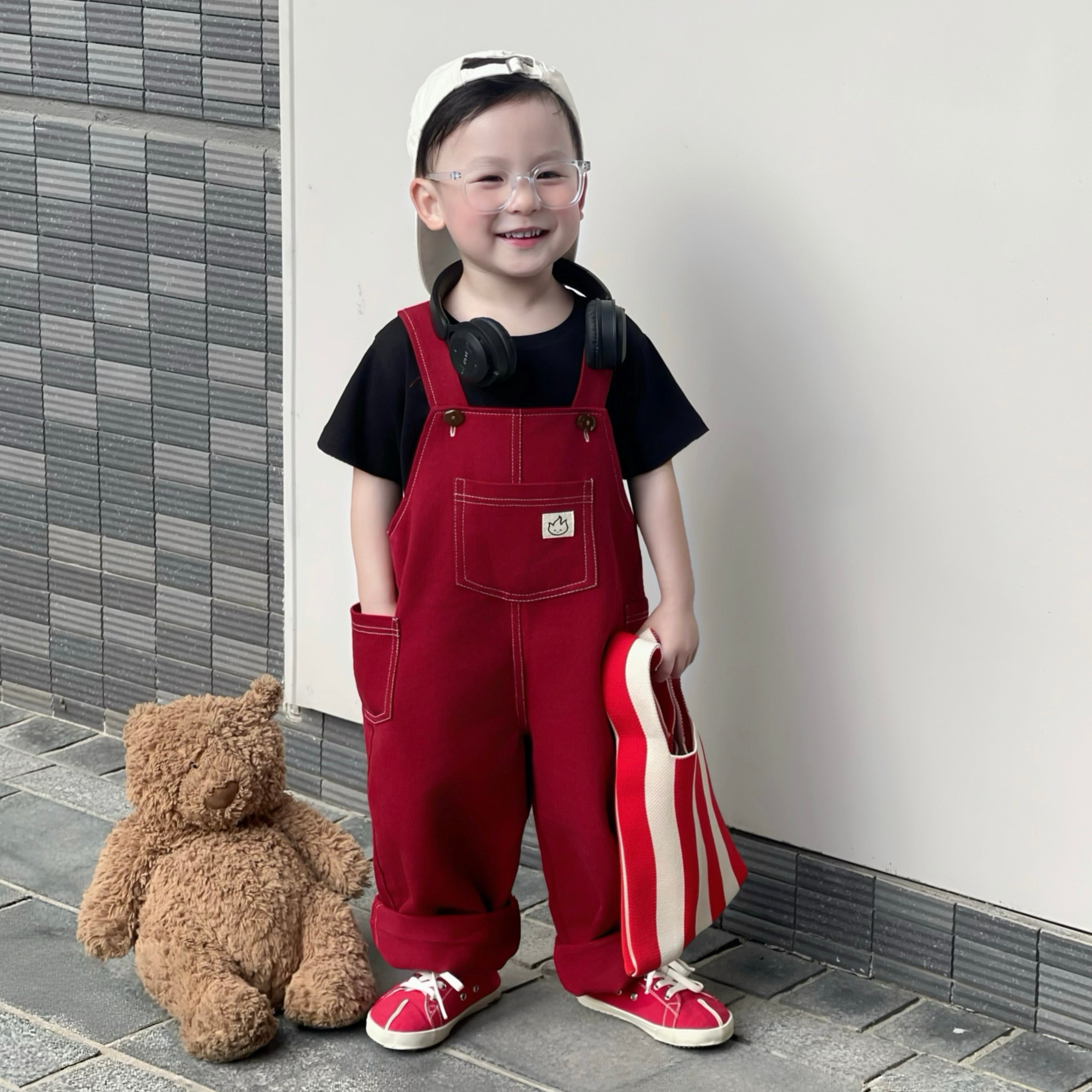 Yếm dài kaki đỏ cho bé